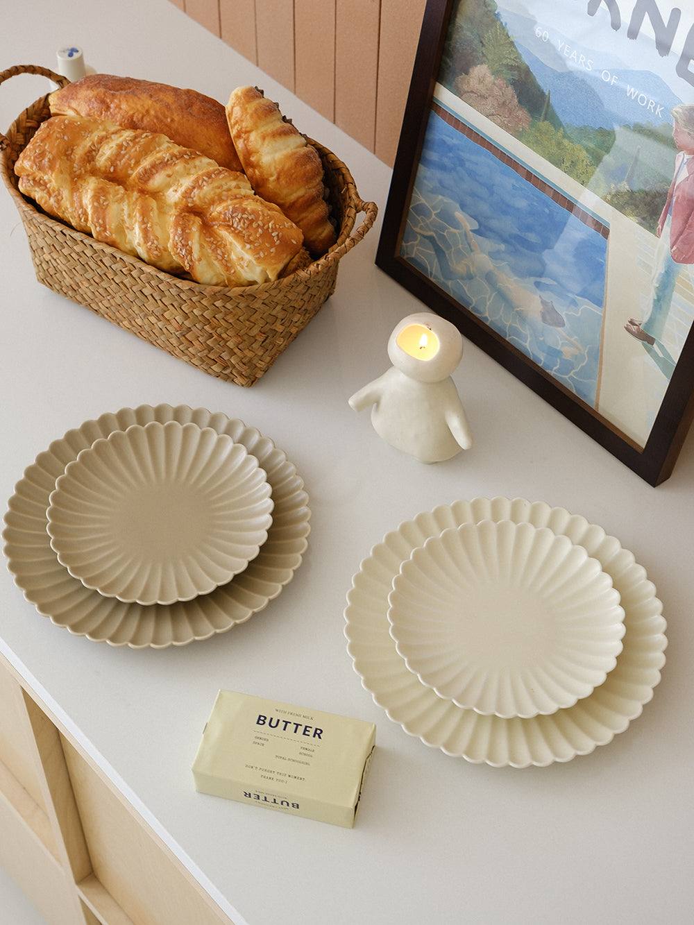 【希少・未使用】テキサス州型 キャセロール皿 Faye Passow デザイン Daisy Dinner Plate – Ceramic Floral Edge Plate – WENSHUO