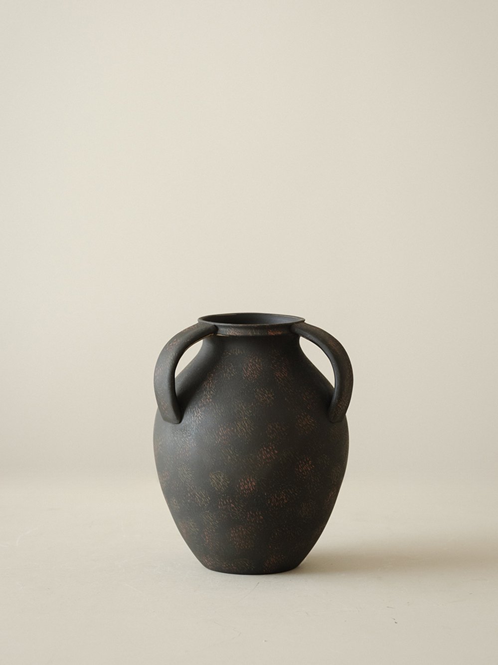 Three-Handle Ceramic Vase - Smoky Black