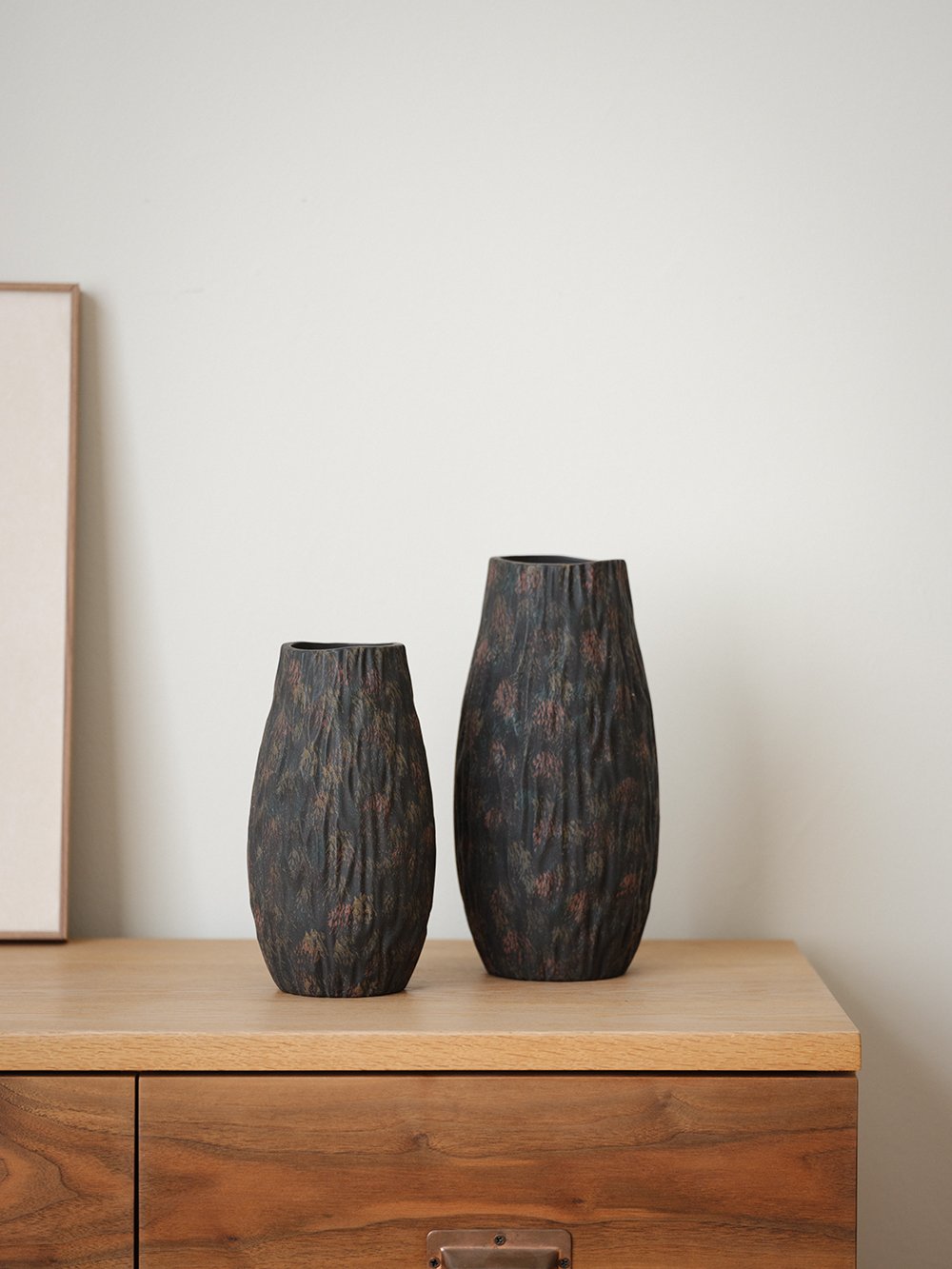 Smoky Black Bark-Textured Ceramic Vase - view 3