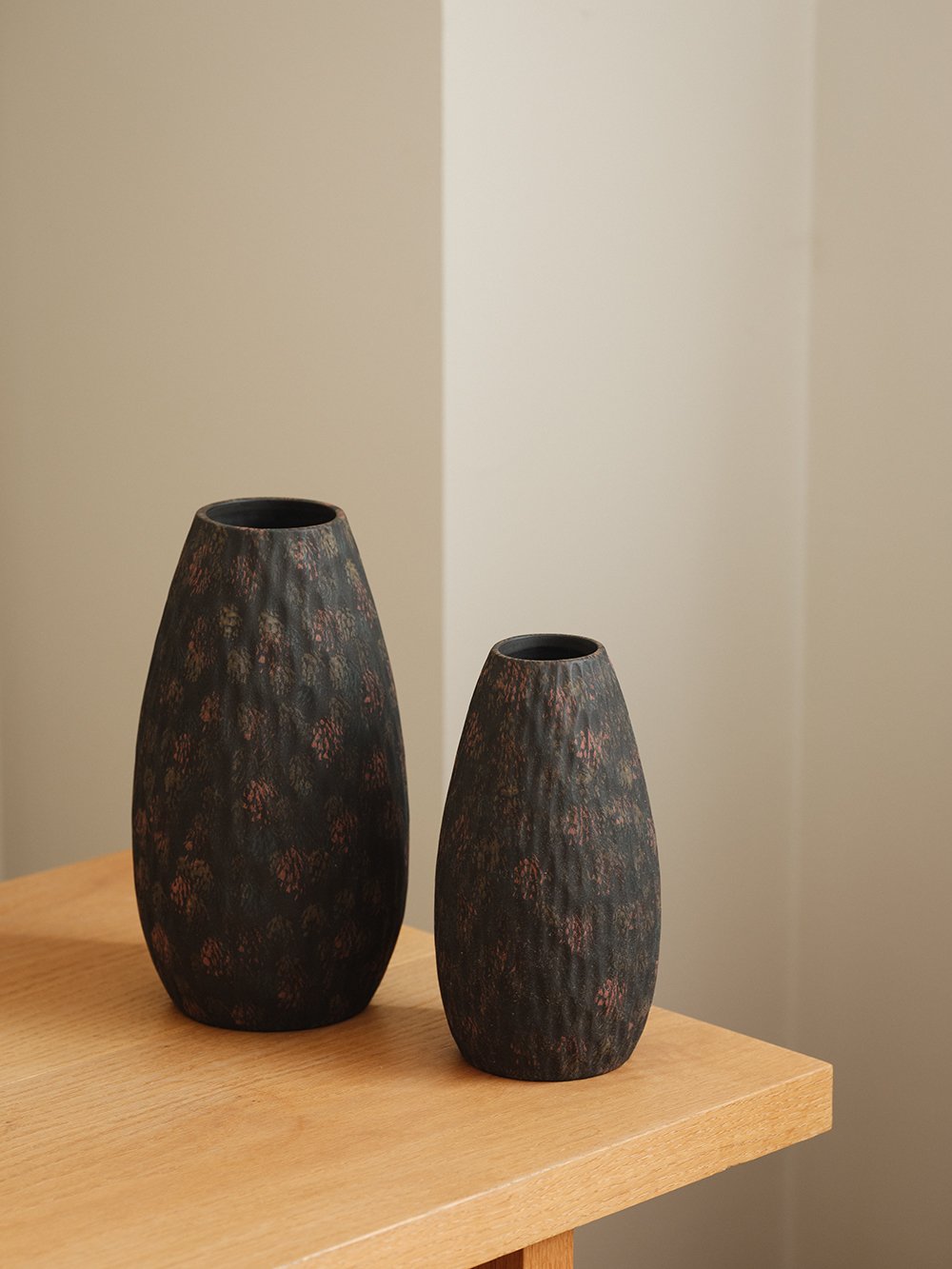 Smoky Black Droplet-Textured Ceramic Vase - view 3