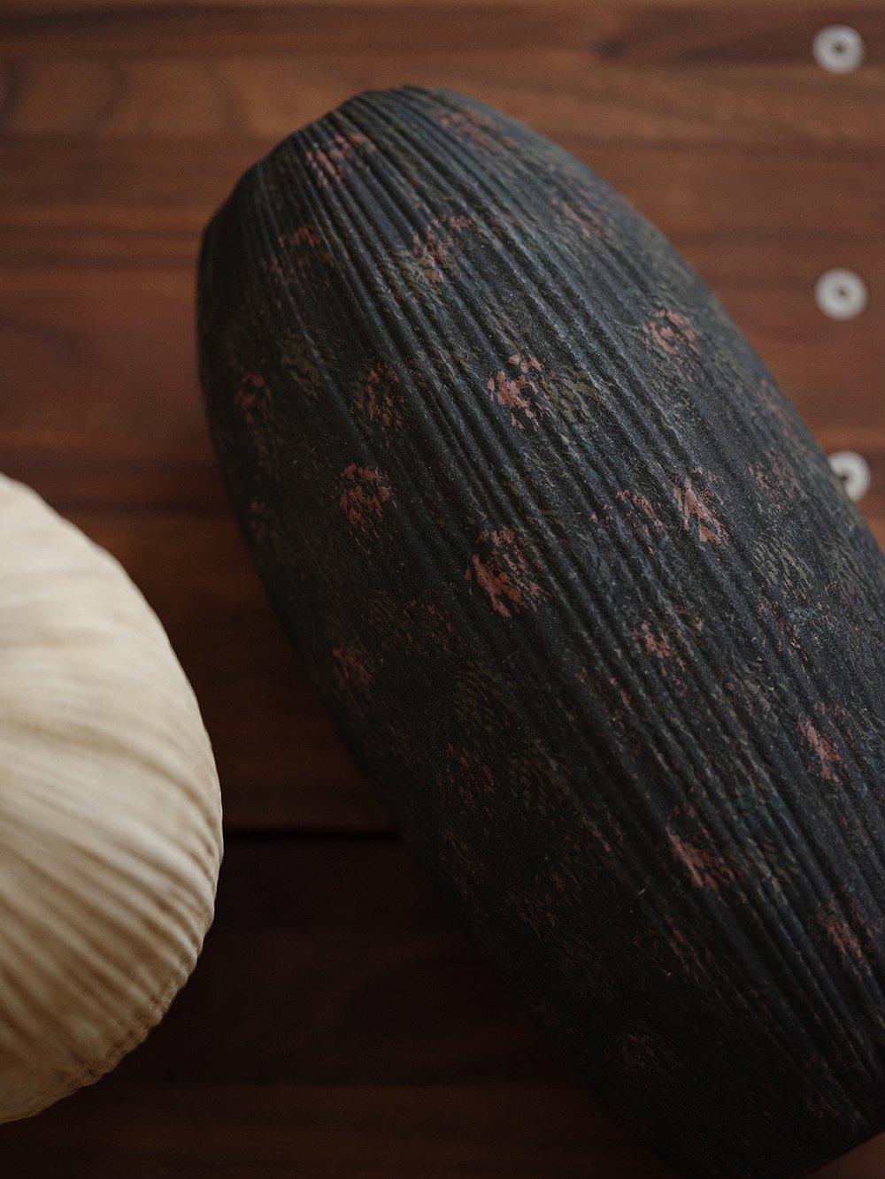Smoky Black Ribbed Ceramic Vase - view 2