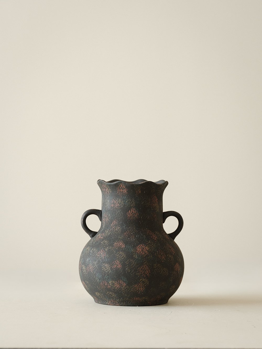 Double-Handle Ceramic Vase - Smoky Black