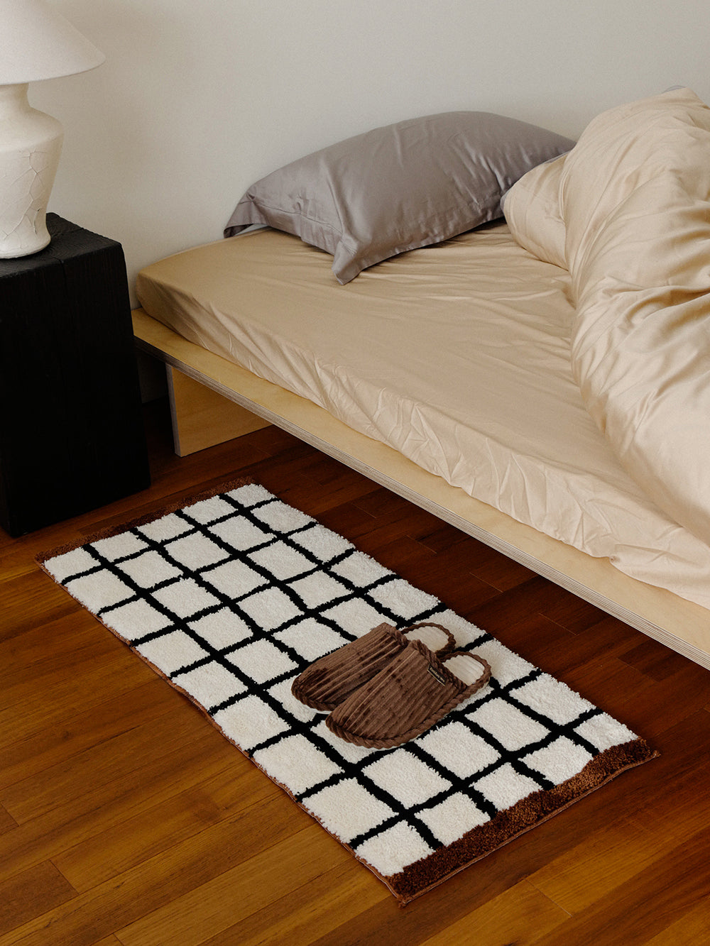 Cozy striped rug styling for a minimalist WENSHUO HOME interior
