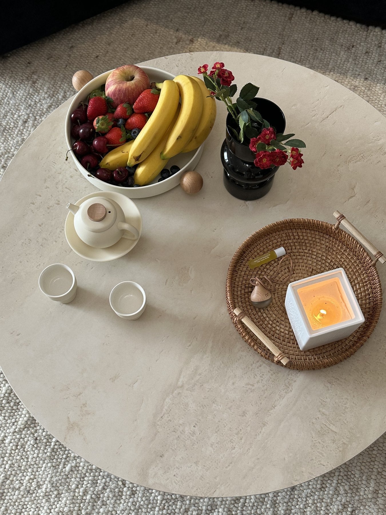 Light Tea Set near a Soft Floor Edge