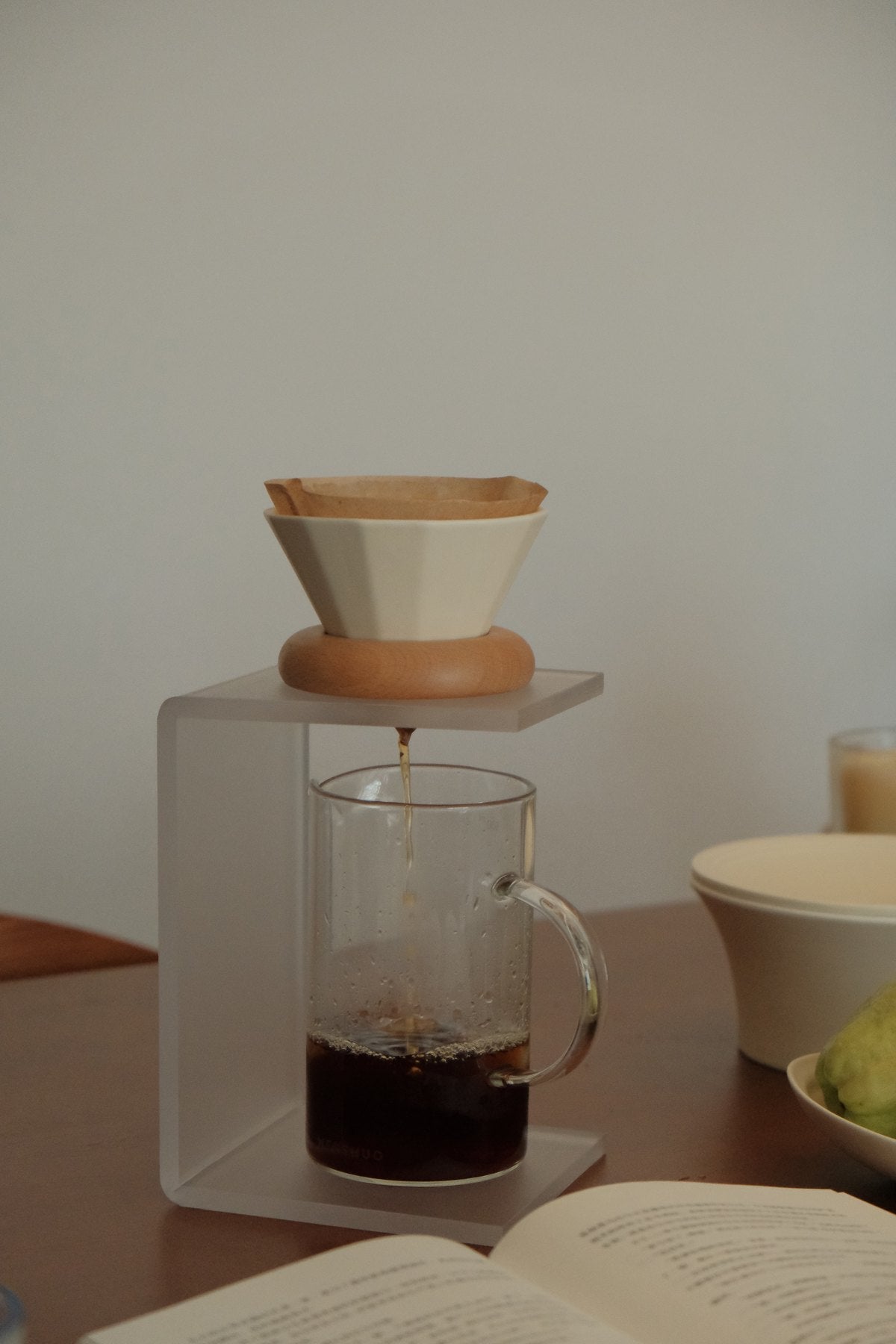 Pour-Over Coffee Set near a Soft Floor Edge