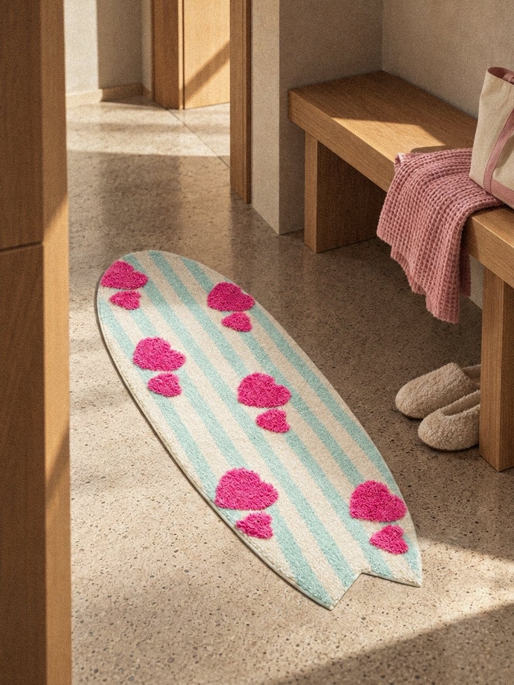 Lovey Surfboard Rug - styled view