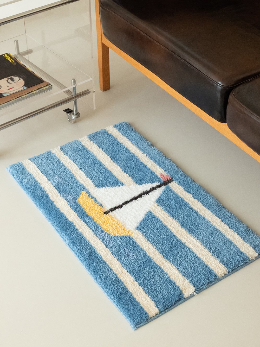 Sailo Sailboat Stripe Rug - styled view