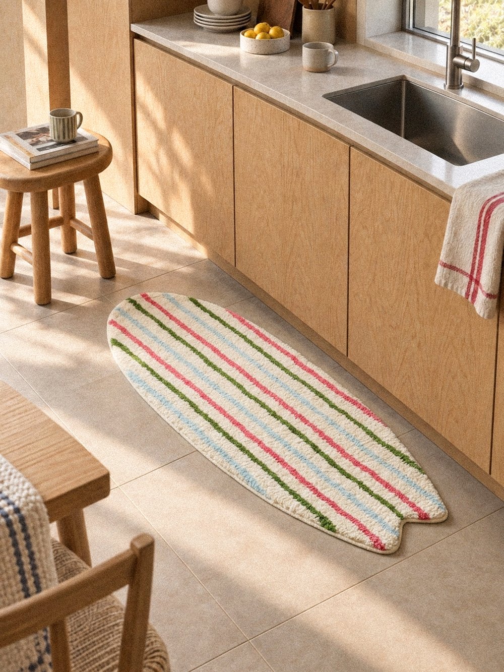 Voidline Surfboard Rug (Pink, Green & Blue) - styled view