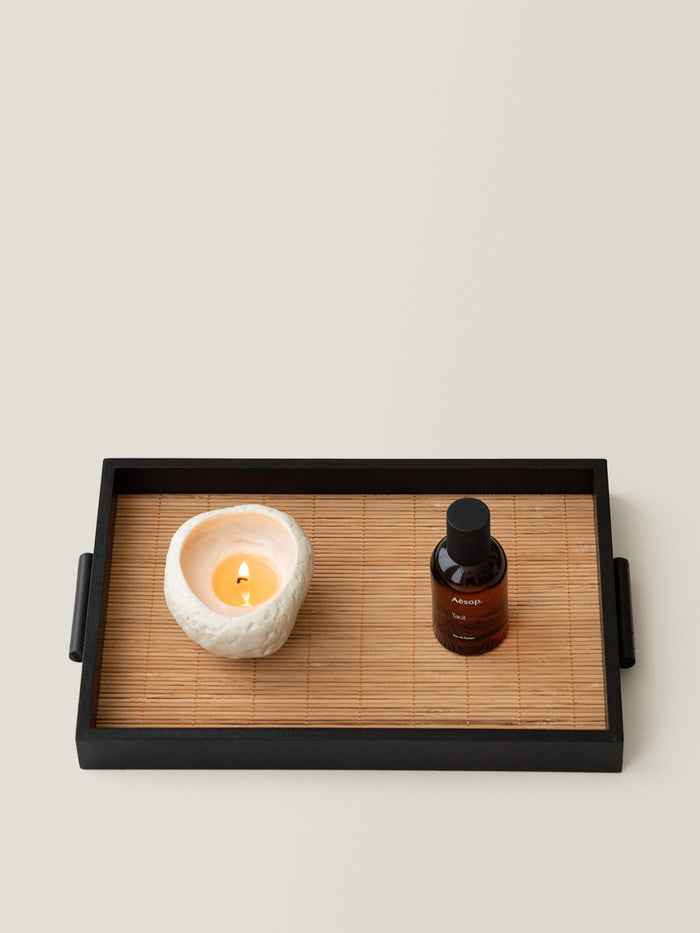 Rattan Bamboo Woven Handle Wooden Tray