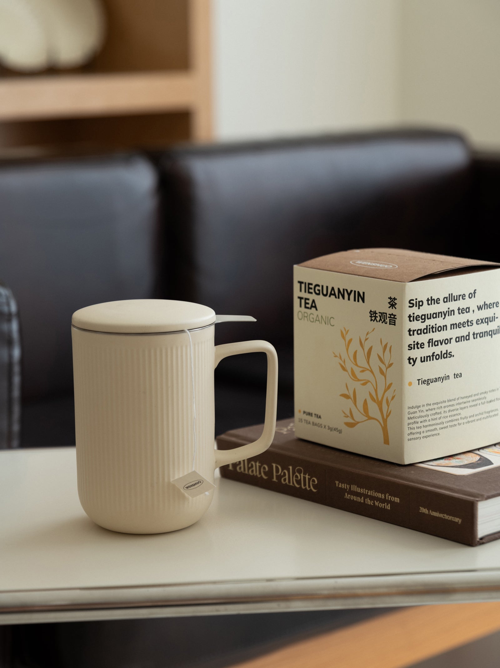 Crème Glaze Vertical Striped Tea Infuser Mug