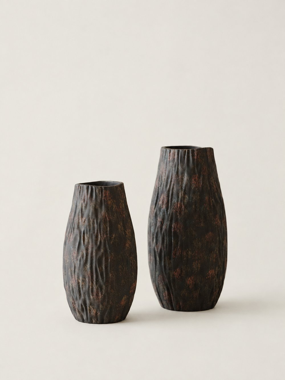 Smoky Black Bark-Textured Ceramic Vase - view 1