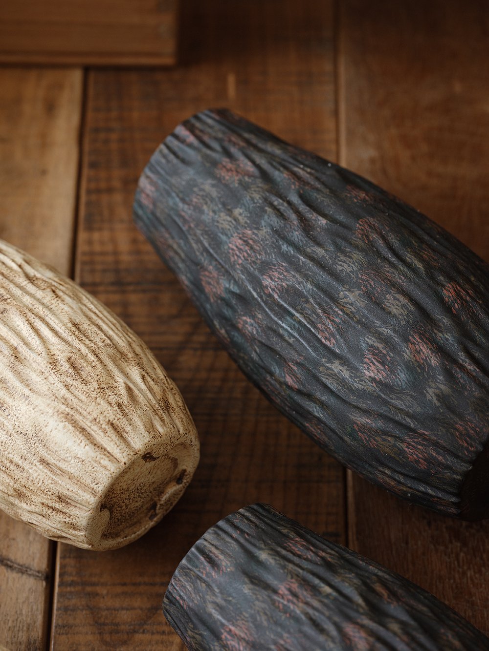 Smoky Black Bark-Textured Ceramic Vase - view 2
