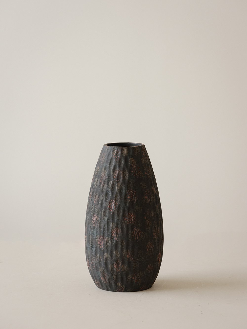 Smoky Black Droplet-Textured Ceramic Vase - Large
