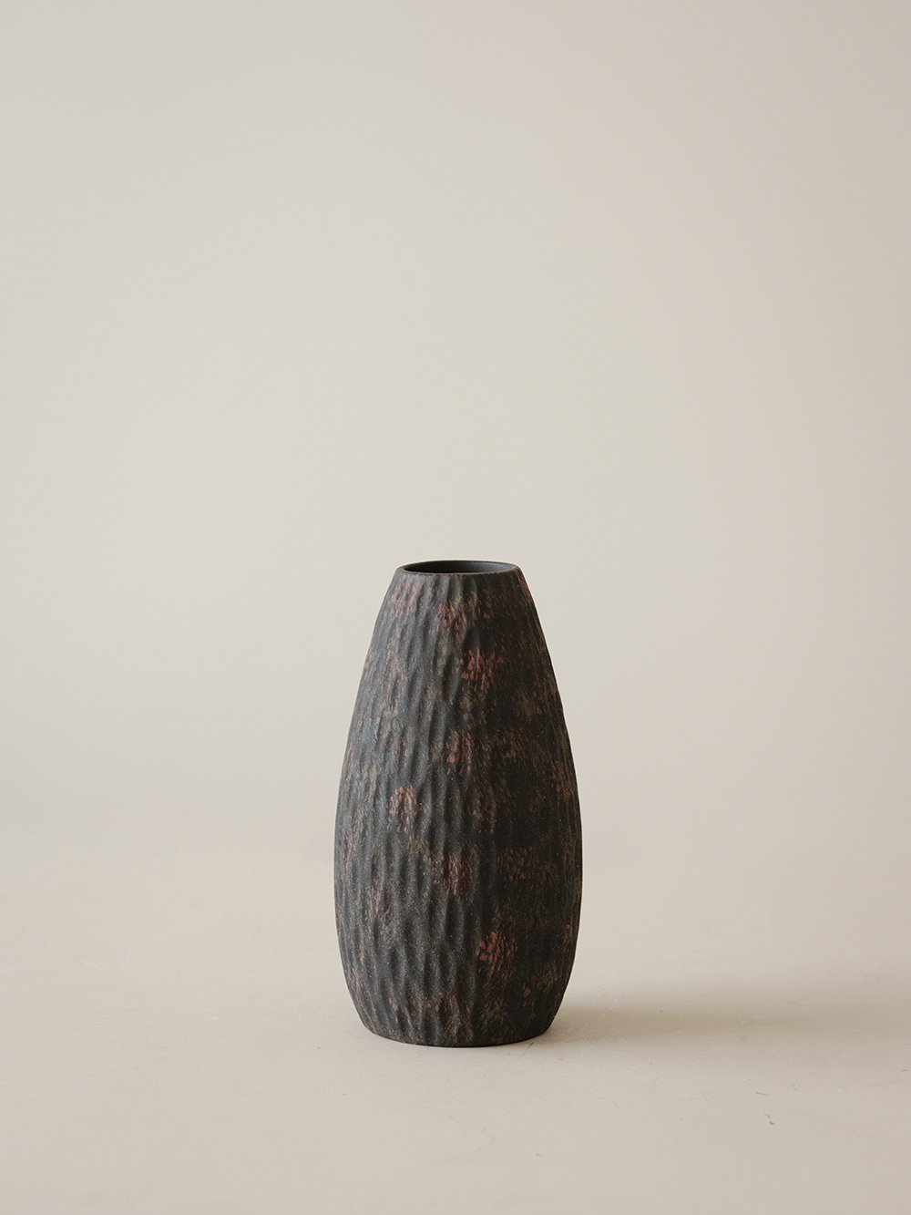 Smoky Black Droplet-Textured Ceramic Vase - Small