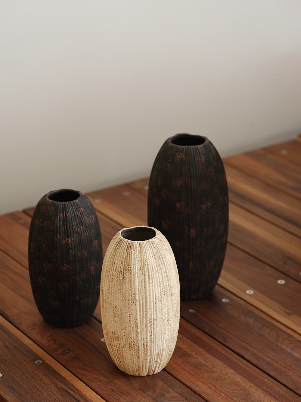 Stone Ribbed Ceramic Vase - view 4