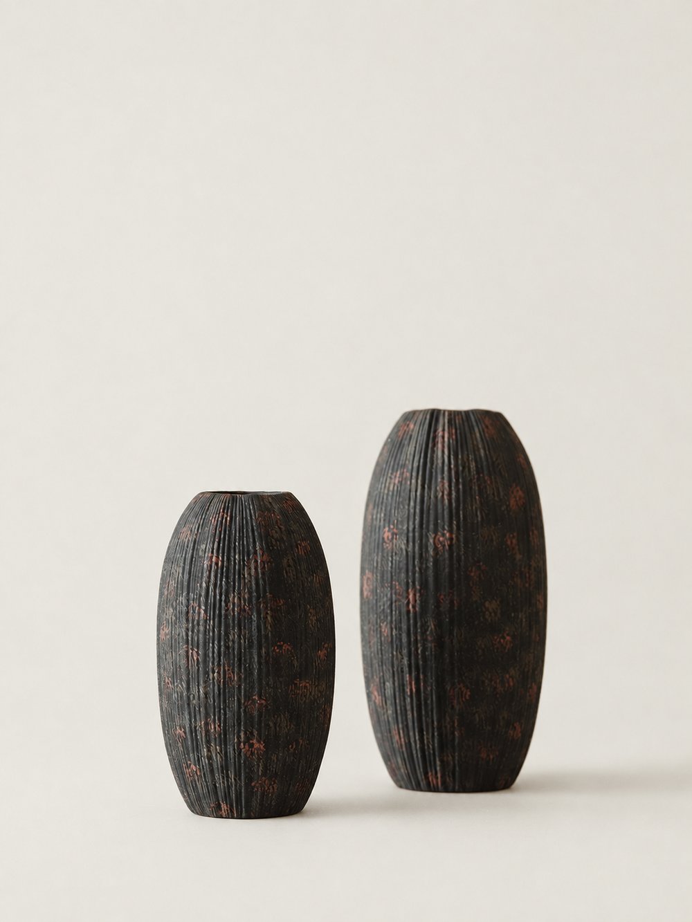 Smoky Black Ribbed Ceramic Vase - view 1