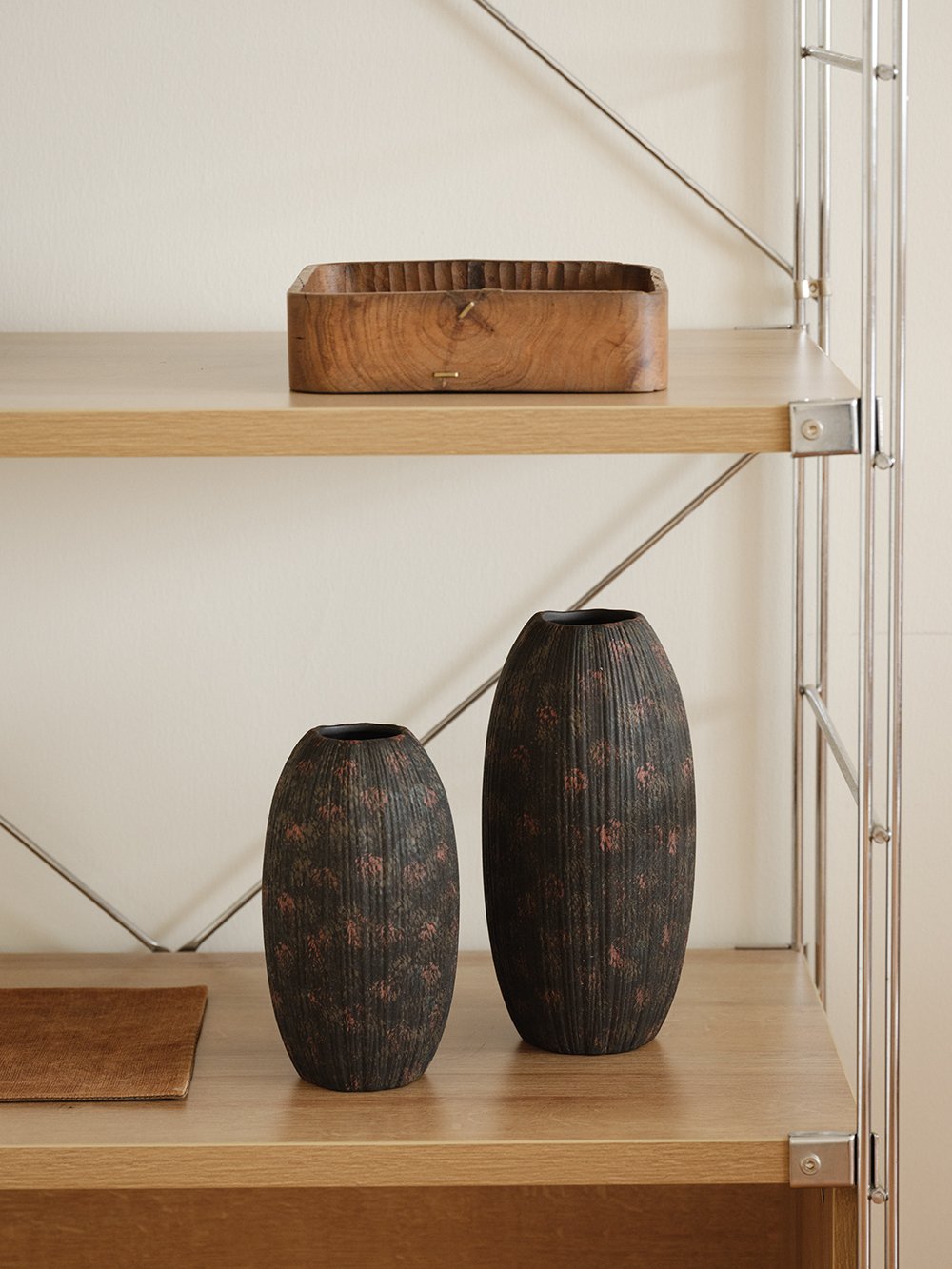 Smoky Black Ribbed Ceramic Vase - view 3