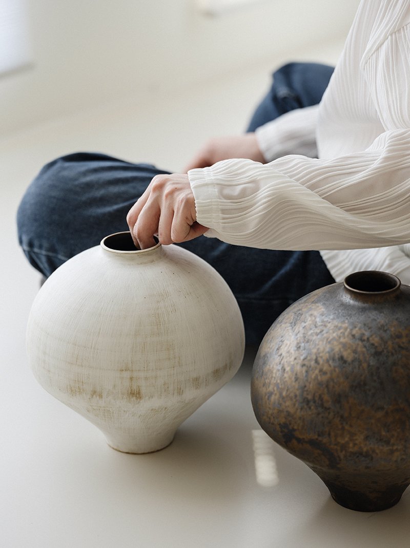 Earthbrush Ceramic Vase — seated lifestyle view