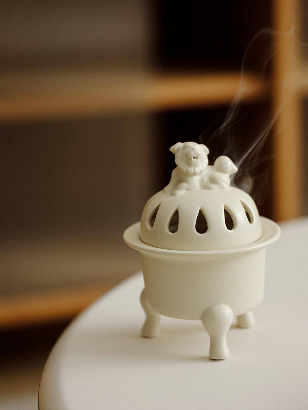 Bruciatore di incenso in ceramica, vintage, porta incenso rotondo, in porcellana cinese, con coperchio in metallo e tappetino ignifugo, per decorazione della casa, regalo Bruciatore di incenso in ceramica, vintage, porta incenso rotondo, in porcellana cinese, con coperchio in metallo e tappetino ignifugo, per decorazione della casa, regalo